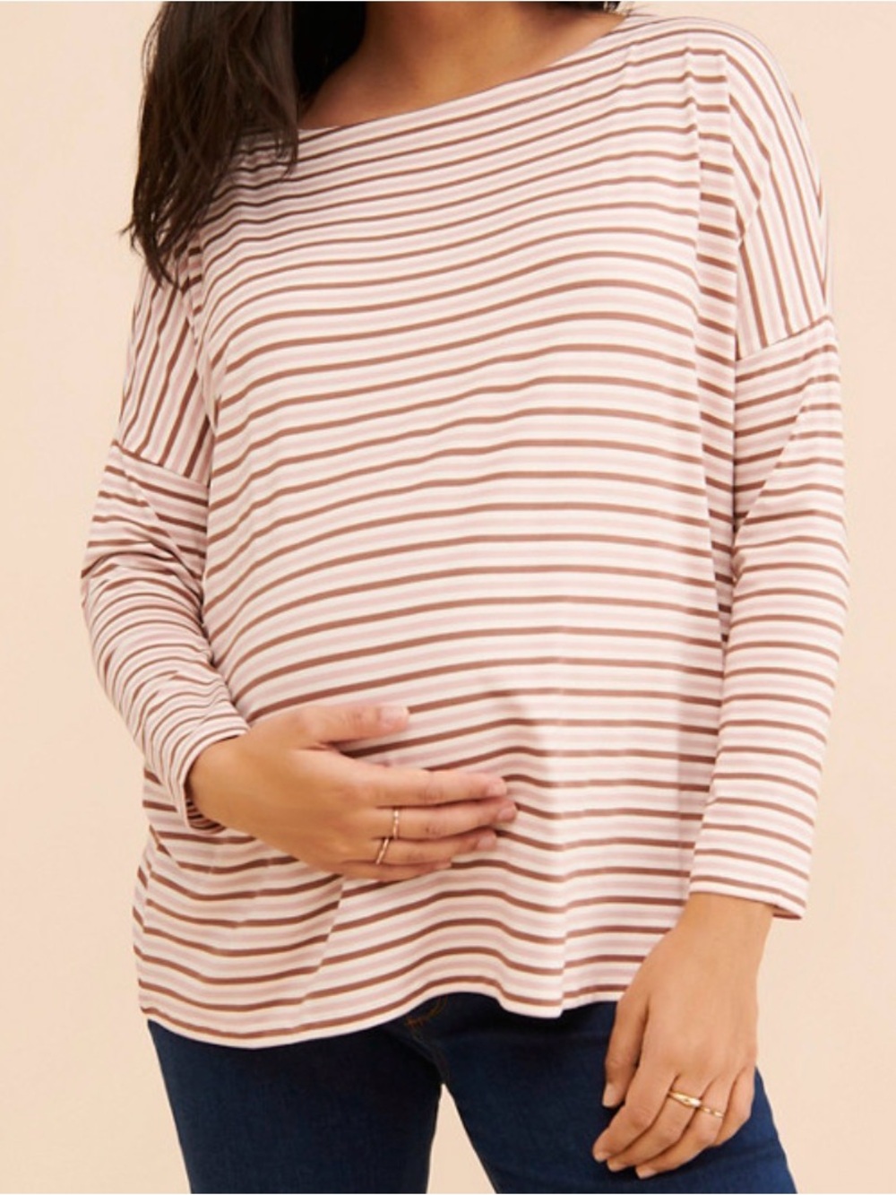 HATCH Striped Maternity Long-Sleeve Top in Blush and Brown